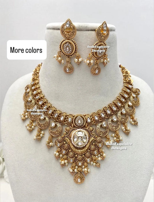 Premium quality Gold plated necklace set/Indian gold plated jewelry/Traditional Jewelry/Real Gold look Jewelry