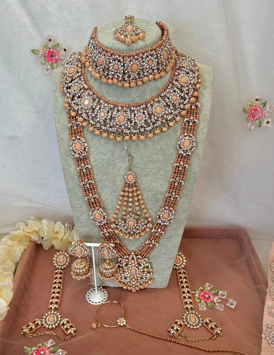Full Bridal Set - Peach Indian/ Pakistani Style With Choker