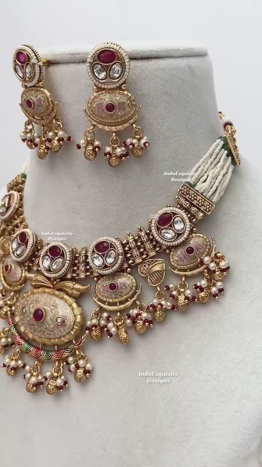 Premium quality Gold plated Meenakari necklace set
